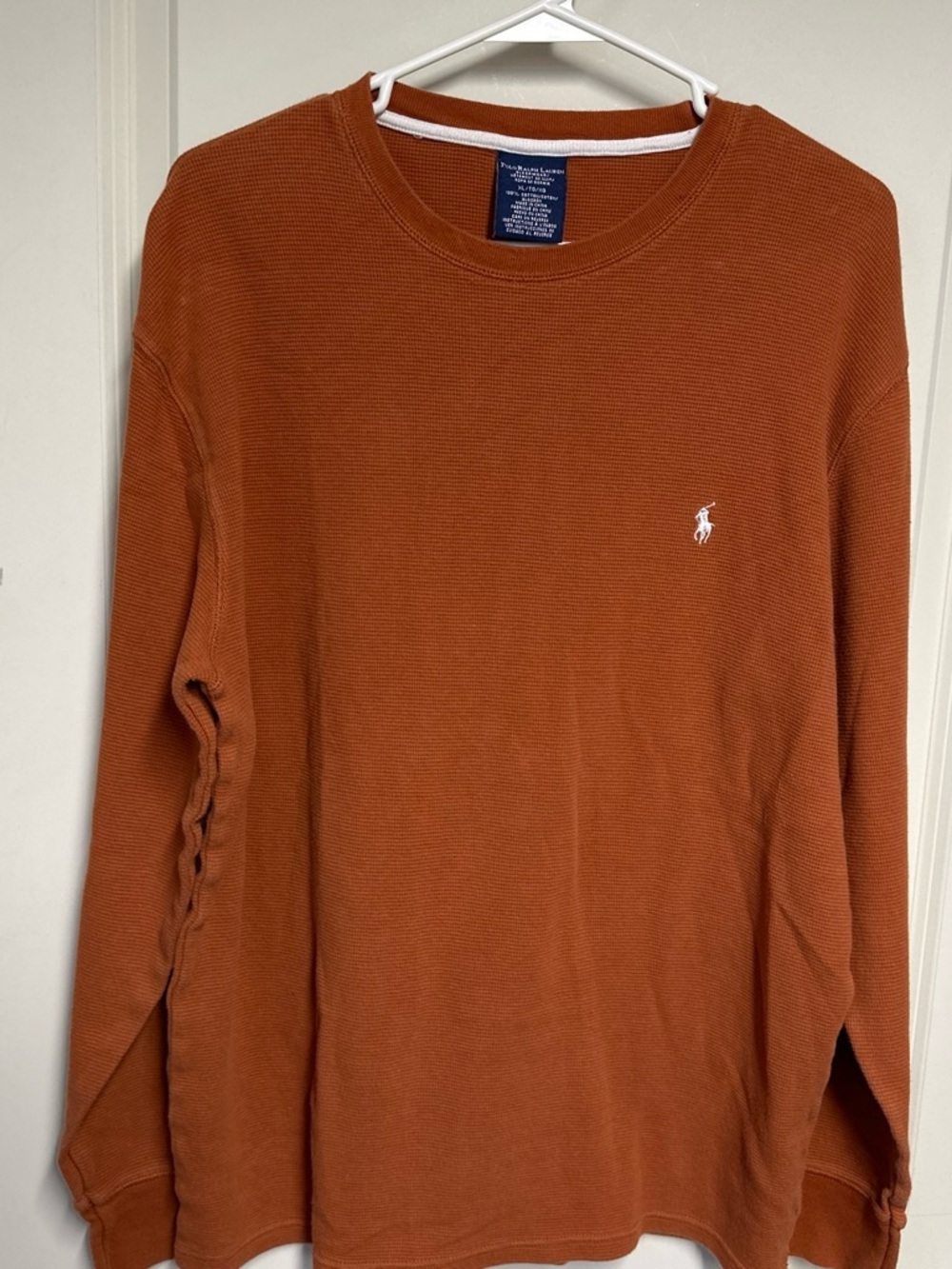 Polo by Ralph Lauren Long-Sleeve thermal Crewneck Shirt - Rust Orange size xl